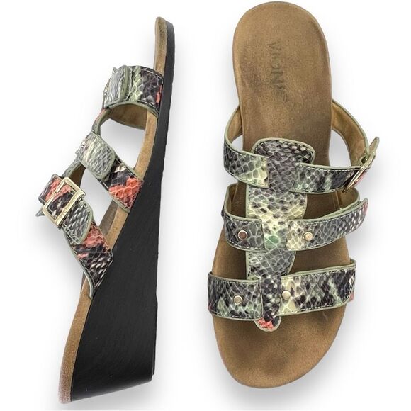 Vionic Park Radia Snakeprint Triple Strap Orthotic Sandals in Mint Snake Size 8 - Picture 2 of 16